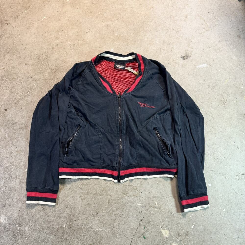 VTG Harley Davidson Jacket Women's Sz M Full Zip Black w/ Red Graphic on Back